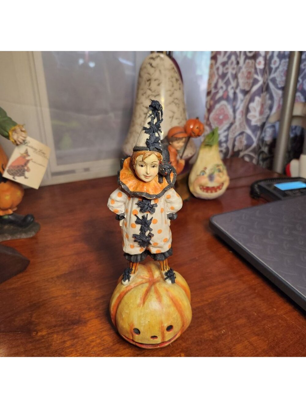 Bethany Lowe Retired Folk Art Halloween Figurine Tony Trickster On Pumpkin With